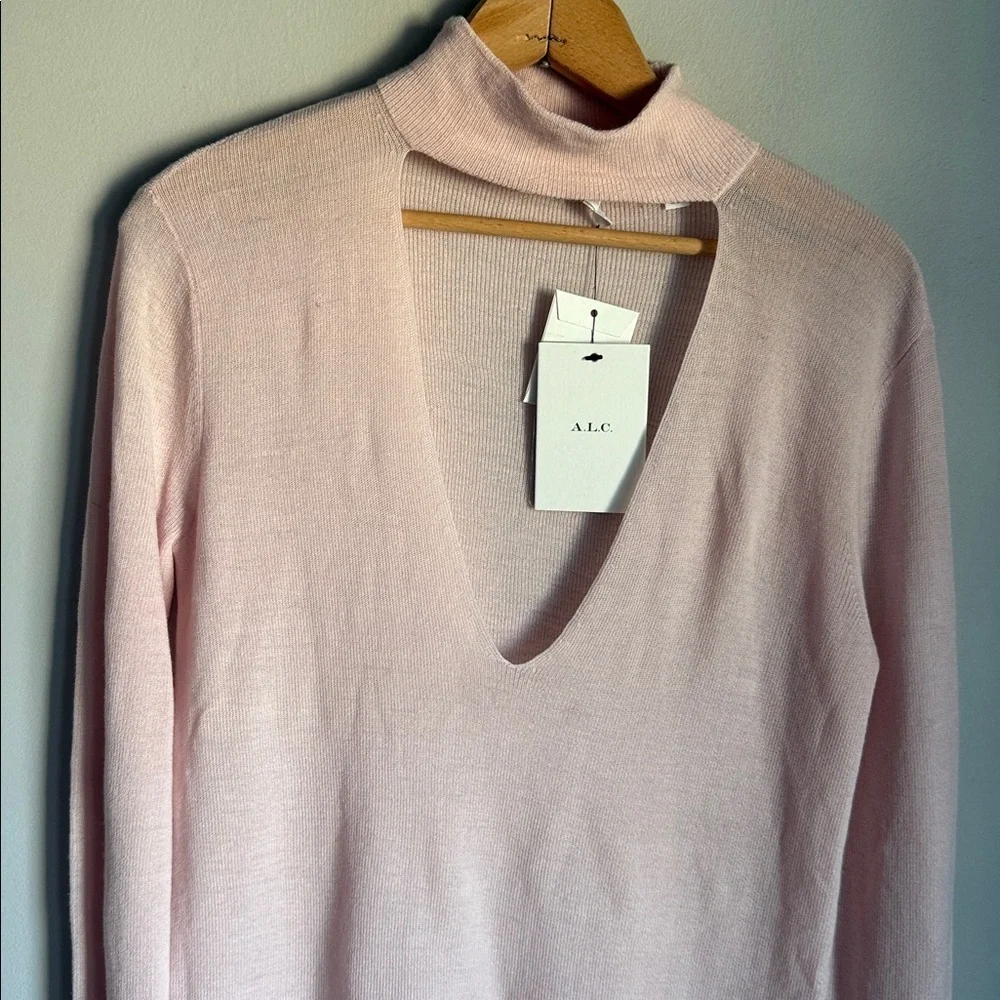 NEW A.L.C. Caro Choker Collar Merino Wool Open Front Sweater XS